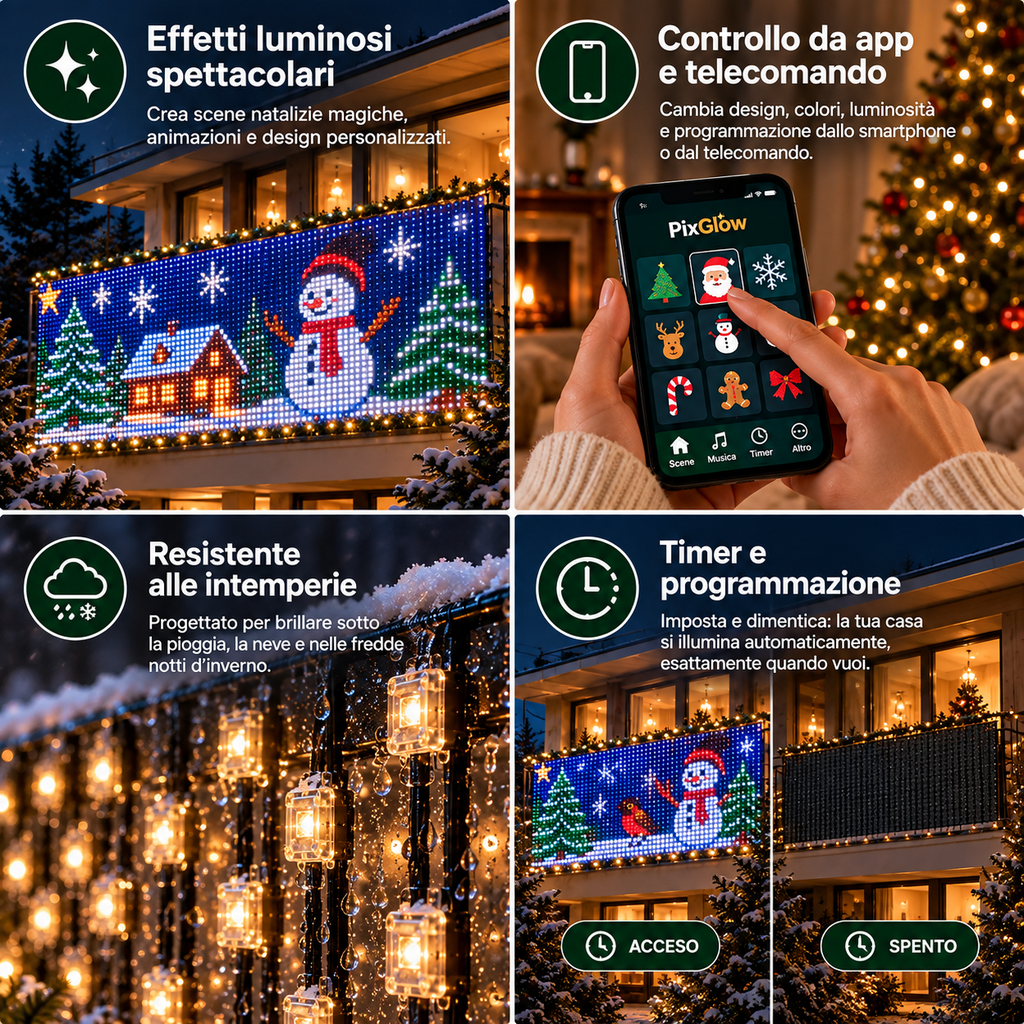 PixGlow – Tenda LED Animata per Balcone con App