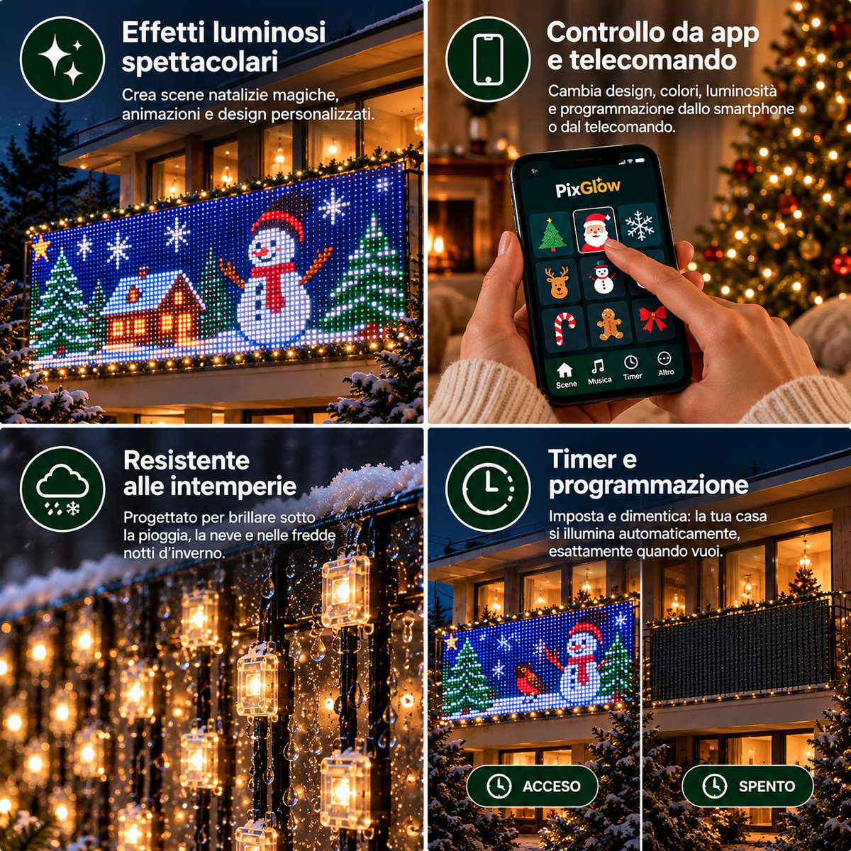 PixGlow – Tenda LED Animata per Balcone con App